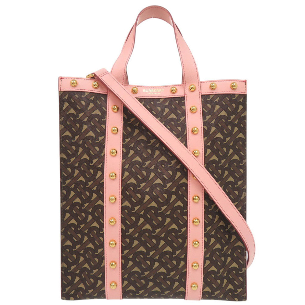 Burberry TB Monogram Leather Brown Pink 2-Way Tote Bag Shoulder 2019 BURBERRY
